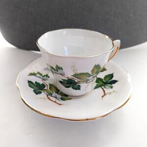 Vintage Lefton Bone China Grape Leaf Floral Cottagecore Tea Cup Saucer Set